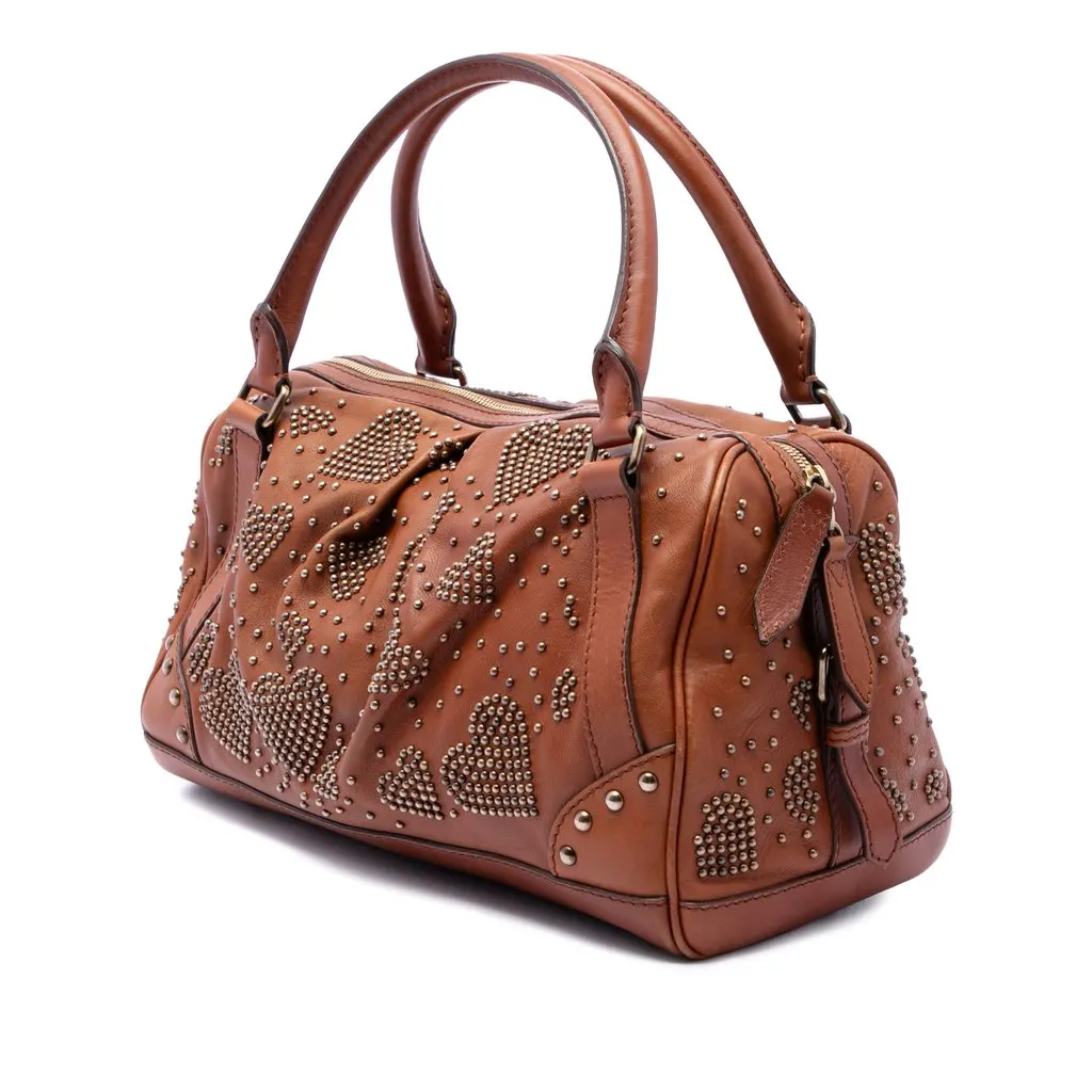 Burberry Leather Heart Studded Boston Bag Brown Leather Very good - Back View