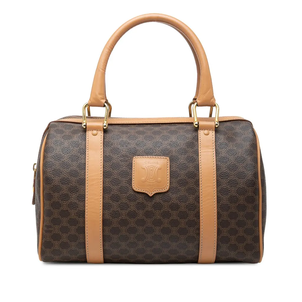 Celine Macadam Coated Canvas Boston Bag Brown Canvas Good - Front View