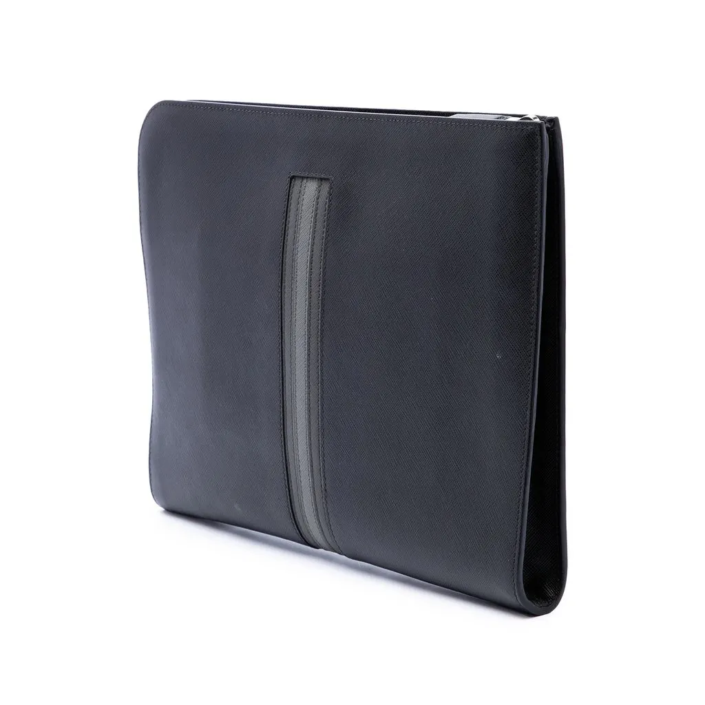 Prada Saffiano Zip Around Portfolio Black Leather Very good - Back View