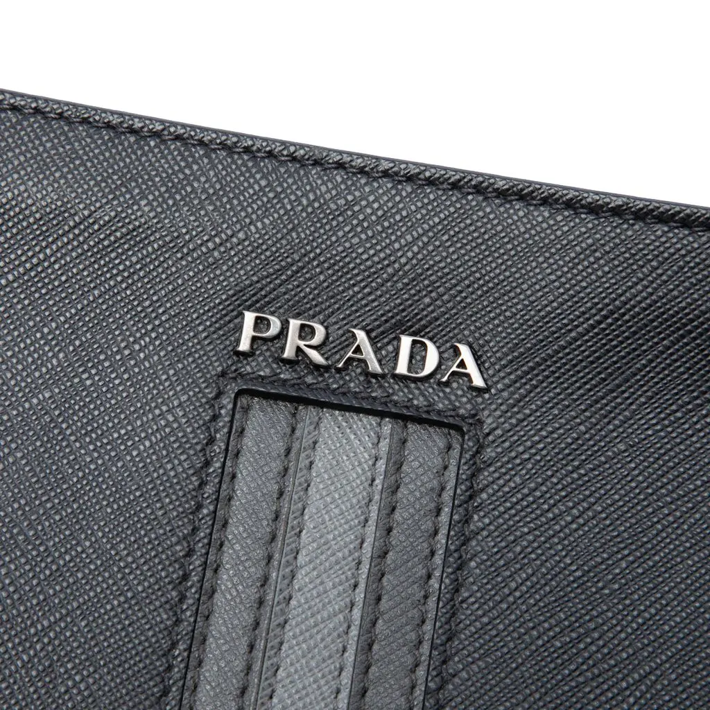 Prada Saffiano Zip Around Portfolio Black Leather Very good - Box View