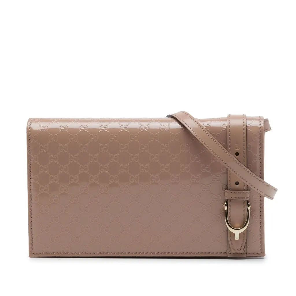 Gucci Patent Microguccissima Stirrup Crossbody Beige Leather Very good - Front View