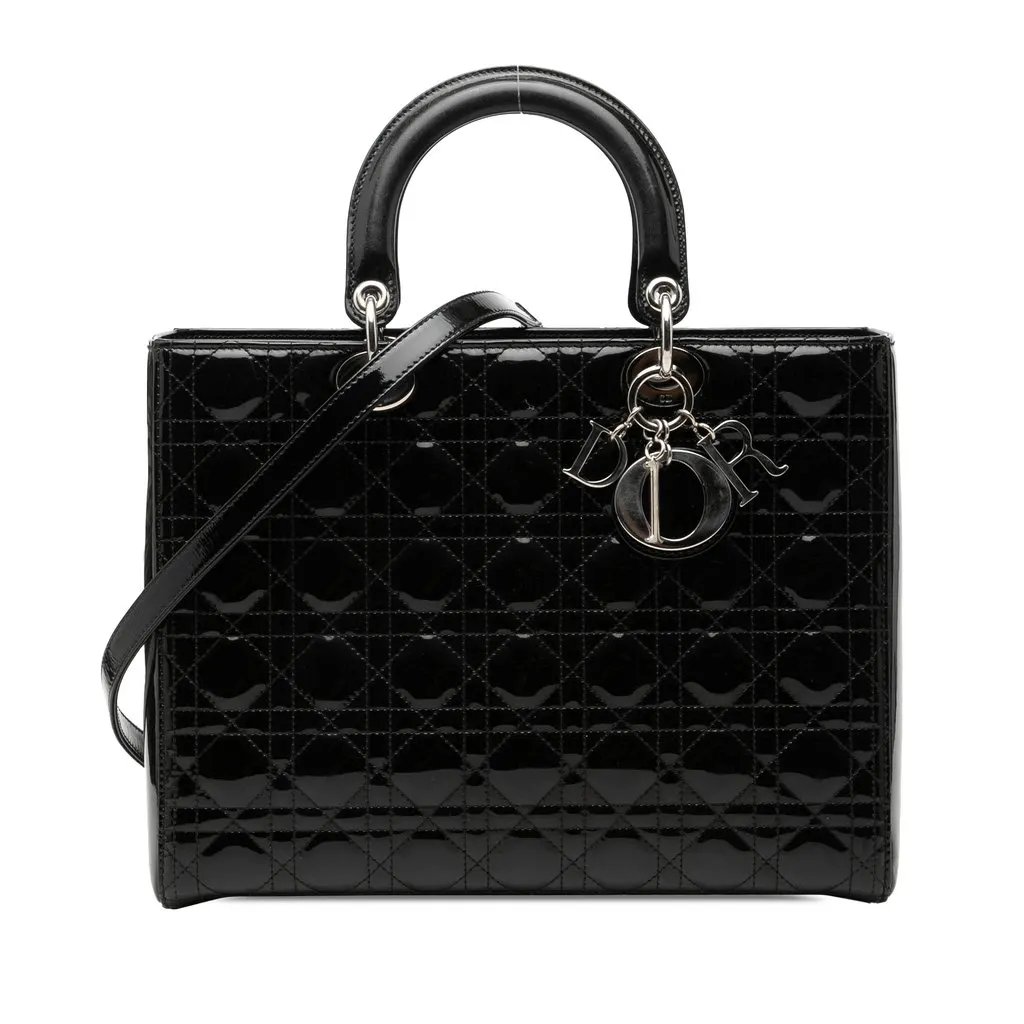Dior Large Patent Cannage Lady Dior Black Leather Very good - Front View