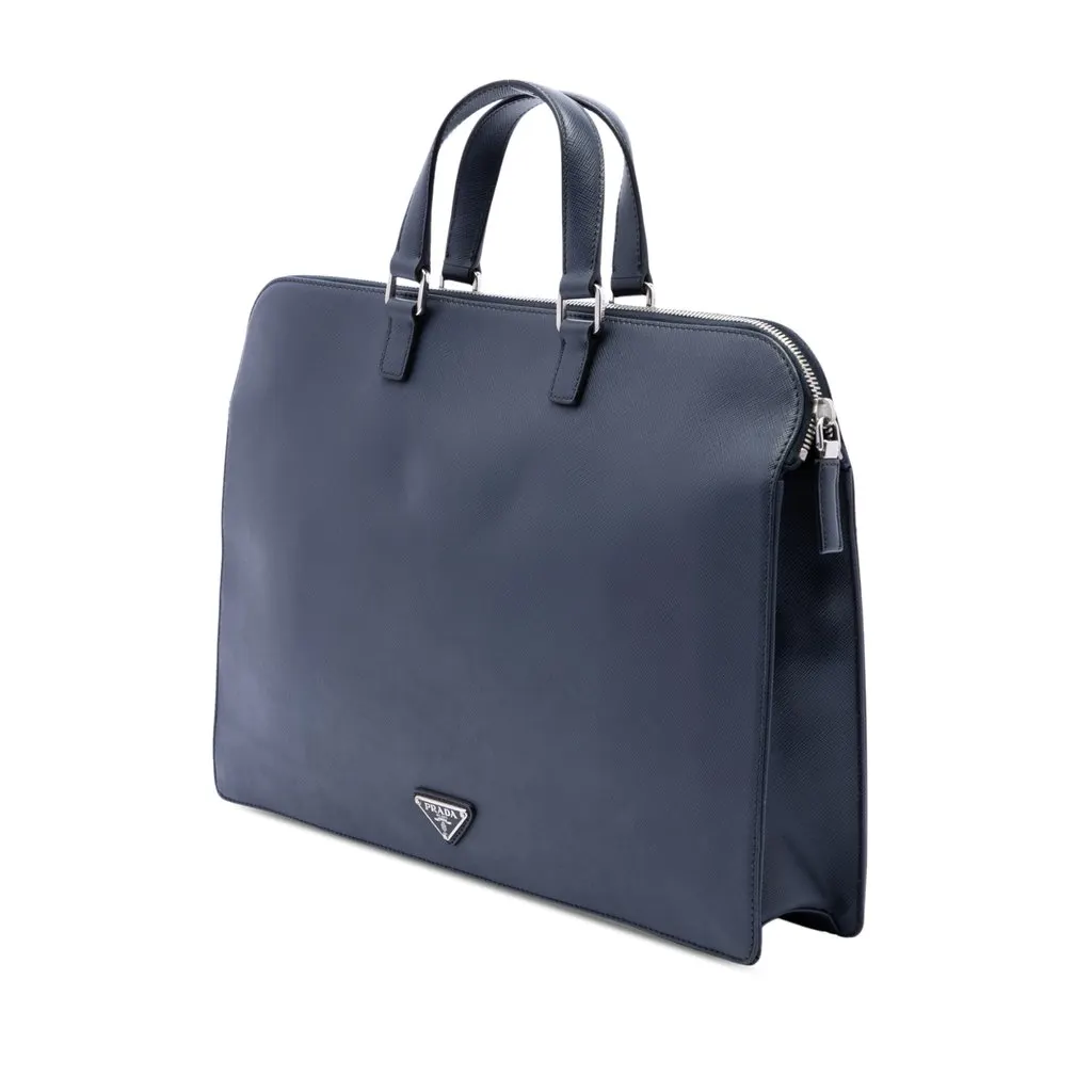 Prada Saffiano Business Bag Blue Leather Very good - Back View