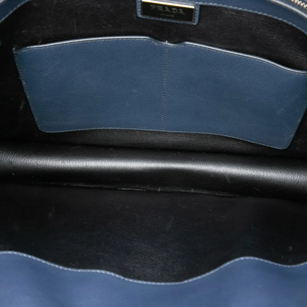 Prada Saffiano Business Bag Blue Leather Very good - Model View