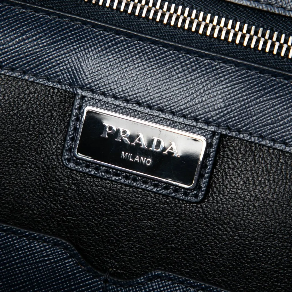 Prada Saffiano Business Bag Blue Leather Very good - Box View