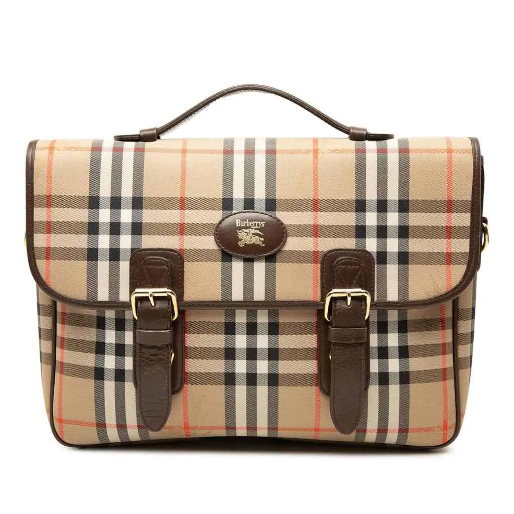 Burberry Haymarket Check Canvas Business Bag Beige Canvas Good - Front View