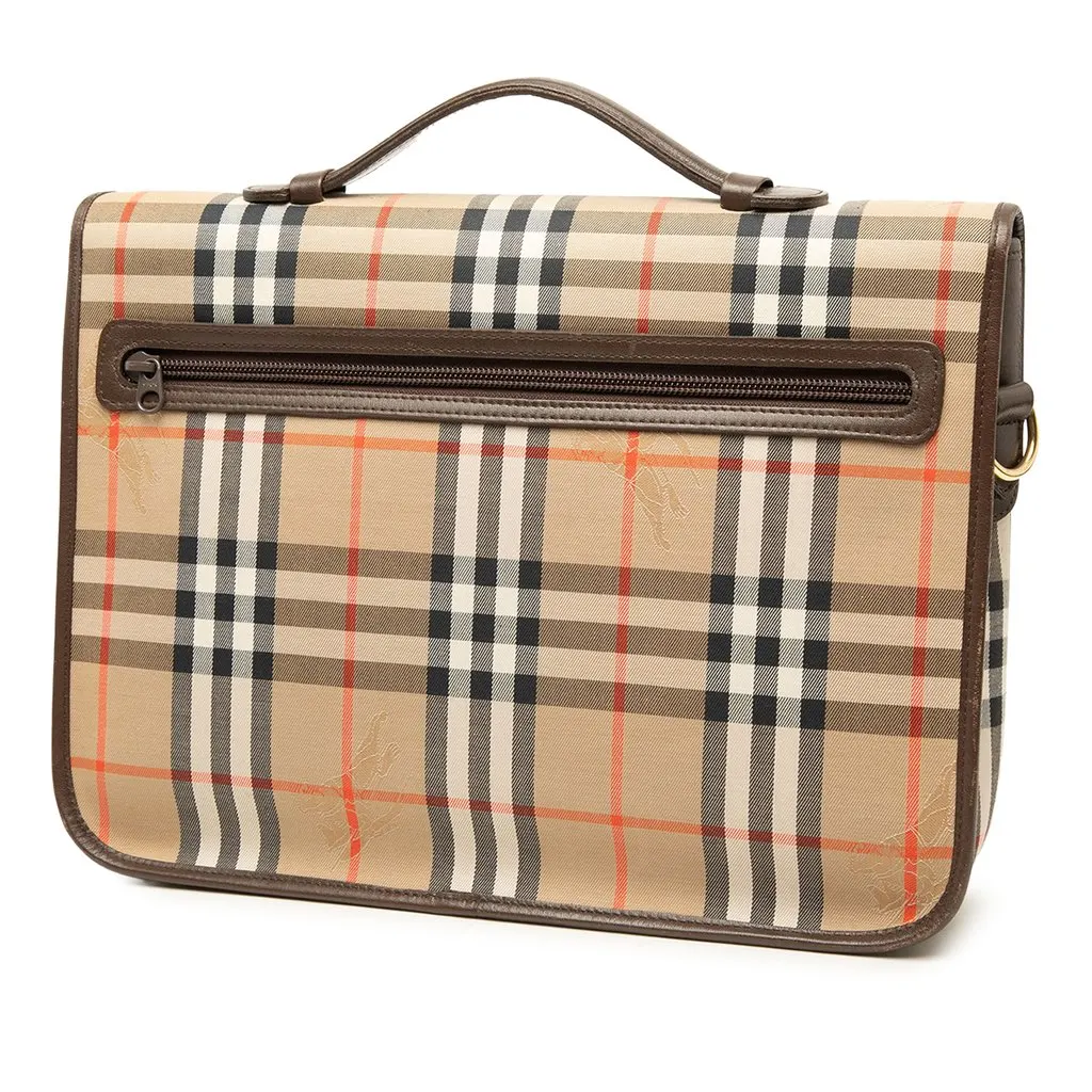 Burberry Haymarket Check Canvas Business Bag Beige Canvas Good - Back View