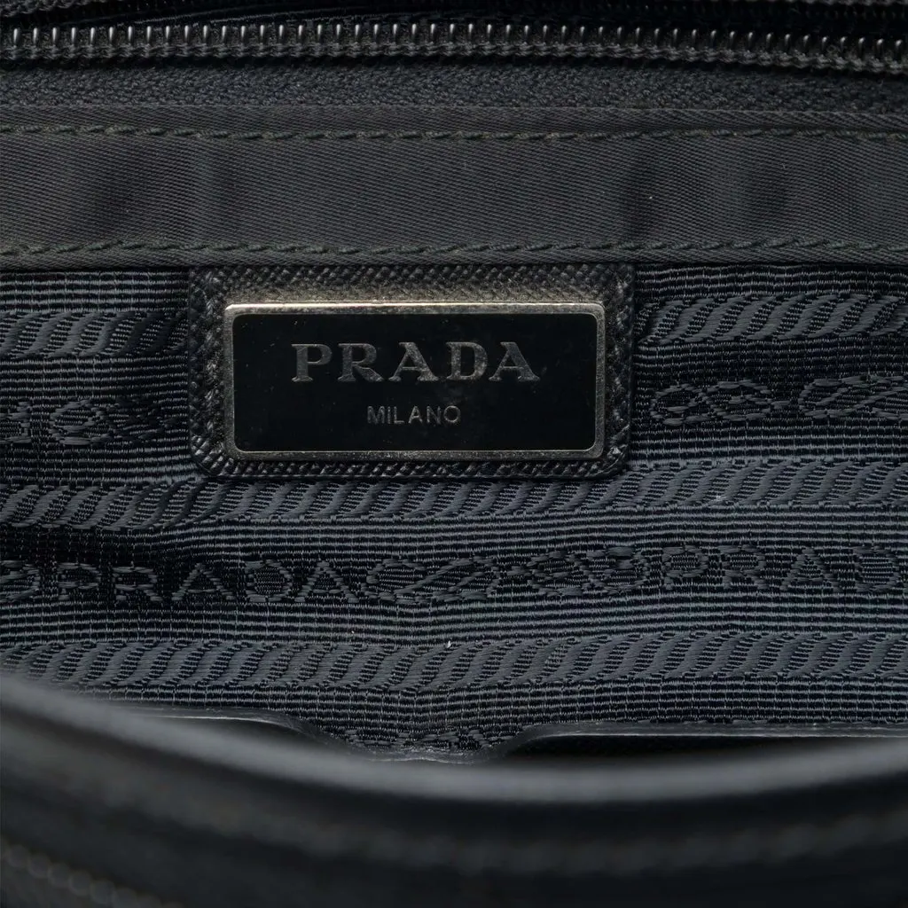 Prada Saffiano Trimmed Tessuto Buckle Messenger Bag Black Polyamide Good - Box View