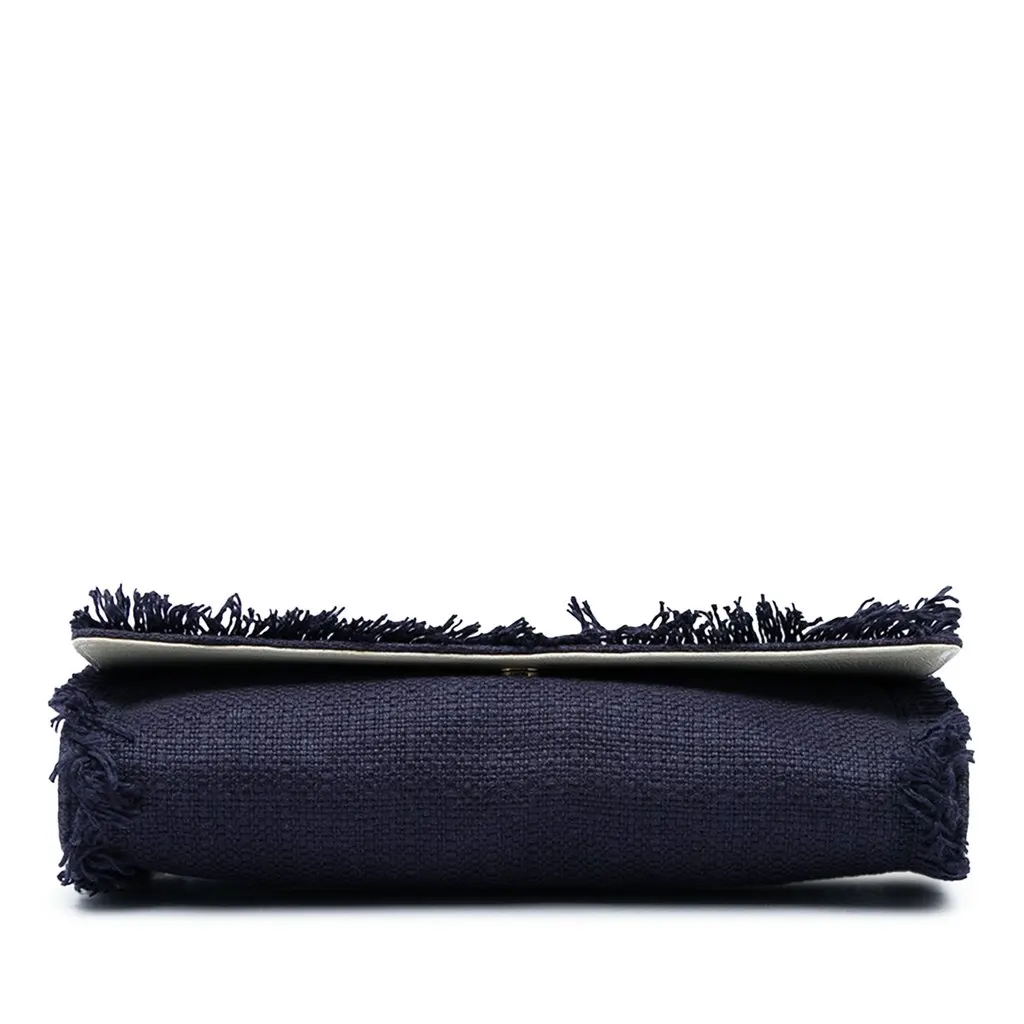 Saint Laurent Large Fringe Linen Monogram Belle De Jour Clutch Blue Canvas Very good - Inside View