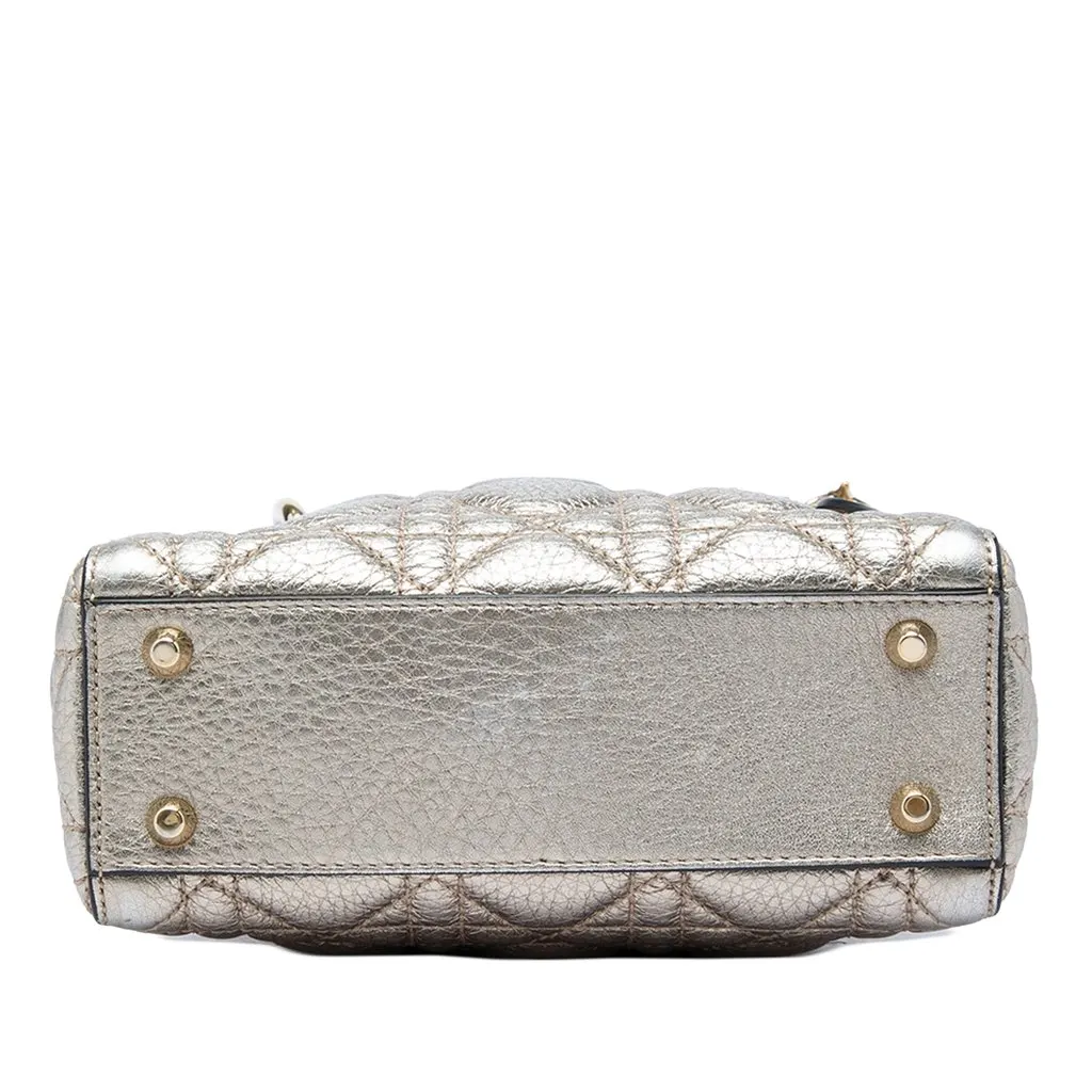 Dior Mini Metallic Crinkled Lambskin Cannage Lady Dior Silver Leather Very good - Inside View