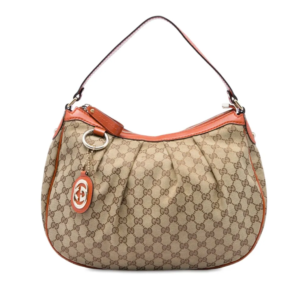 Gucci GG Canvas Sukey Shoulder Bag Beige Very good - Front View