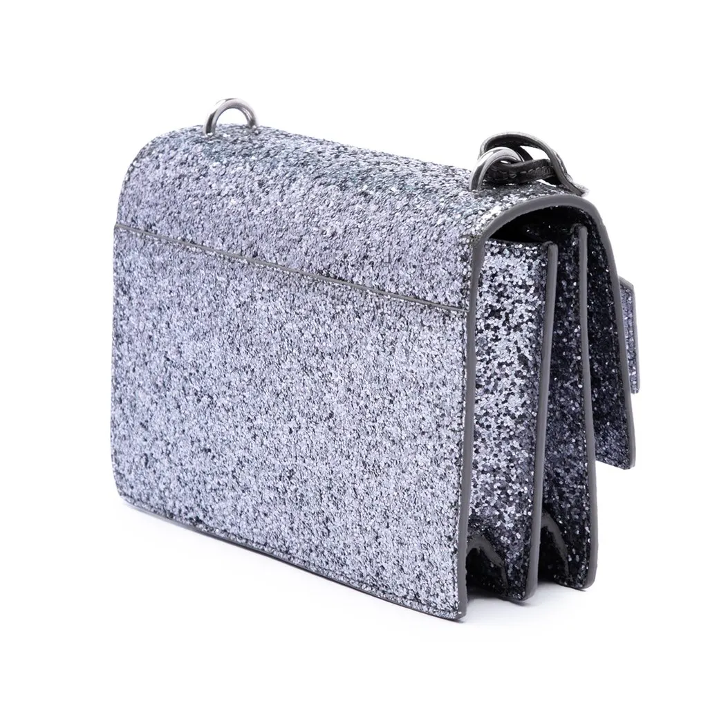 Saint Laurent Small Glitter Leather Monogram Sunset Crossbody Silver Leather Very good - Back View