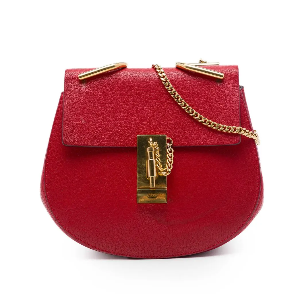 Chloé Mini Leather Drew Crossbody Red Leather Good - Front View