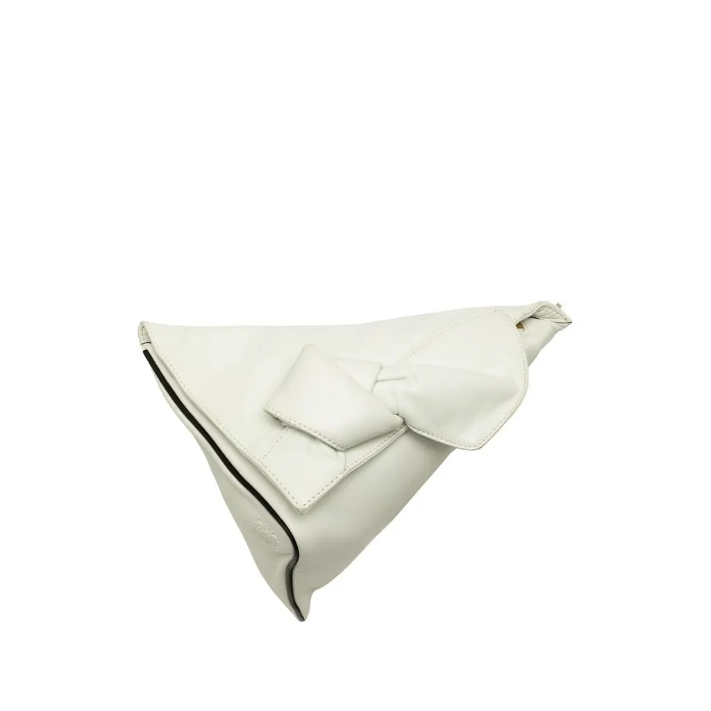 Loewe Calfskin Wedge Bow Triangular Clutch White Leather Very good - Front View