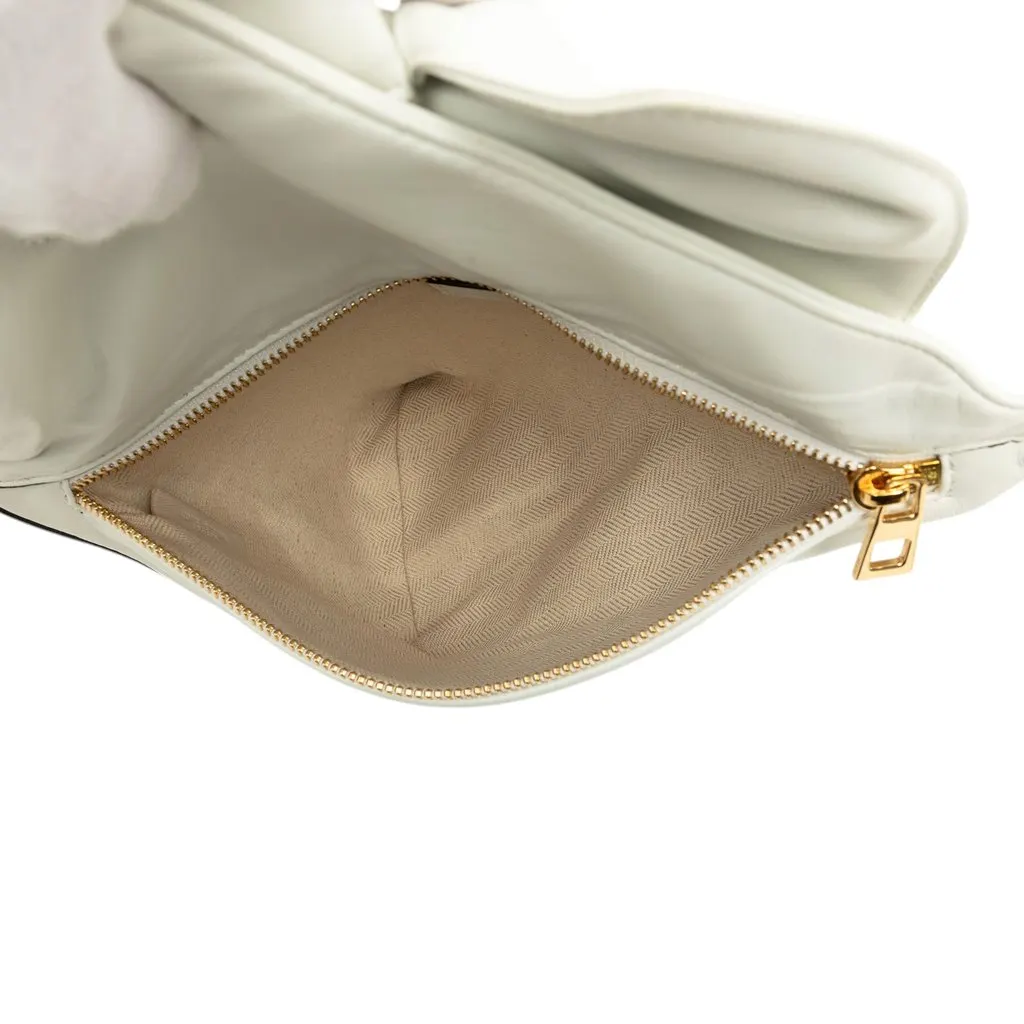 Loewe Calfskin Wedge Bow Triangular Clutch White Leather Very good - Model View