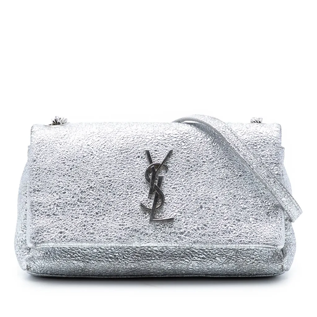 Saint Laurent Toy Metallic Crackled Calfskin Monogram West Hollywood Crossbody Silver Leather Very good - Front View