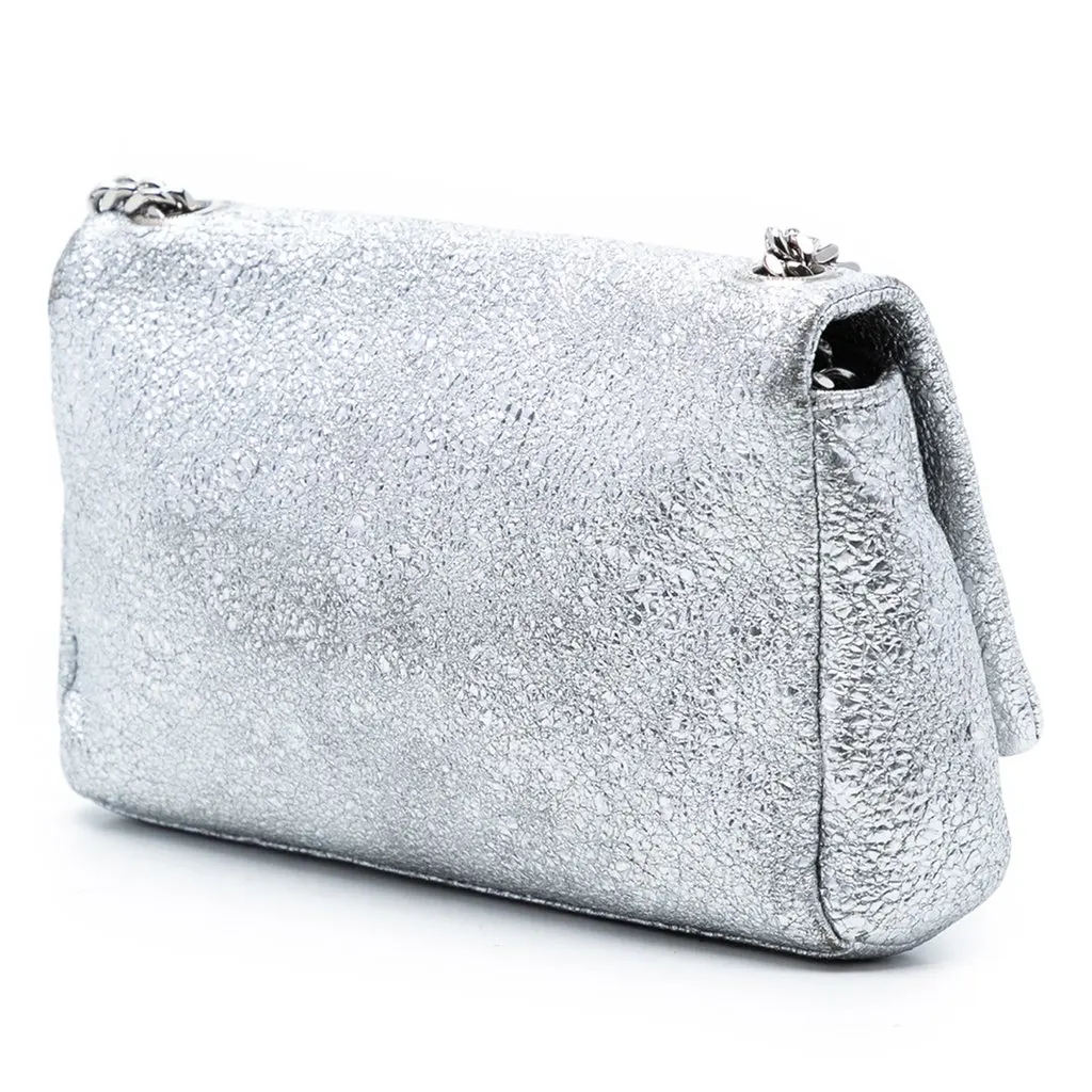 Saint Laurent Toy Metallic Crackled Calfskin Monogram West Hollywood Crossbody Silver Leather Very good - Back View