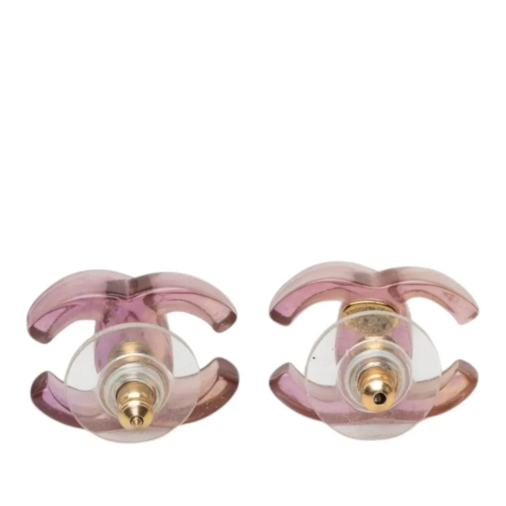 Chanel CC Resin Bullet Back Earrings Purple Plastic Very good - Back View