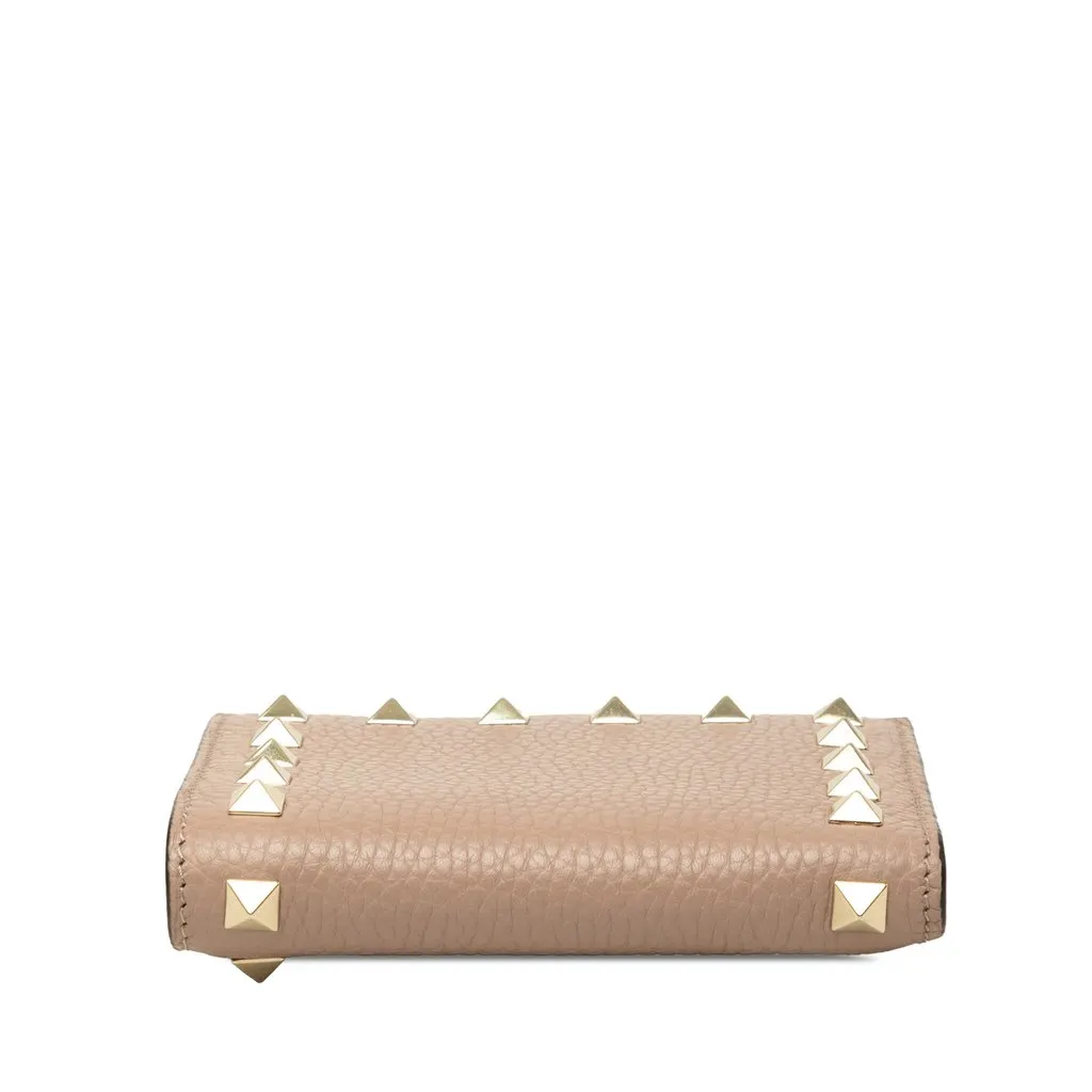 Valentino Grained Calfskin Rockstud Compact Wallet Brown Leather Good - Inside View