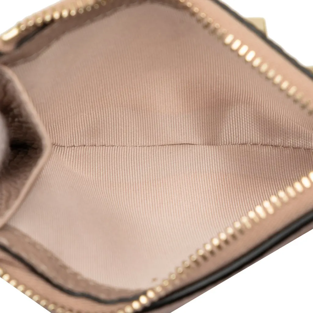 Valentino Grained Calfskin Rockstud Compact Wallet Brown Leather Good - Model View