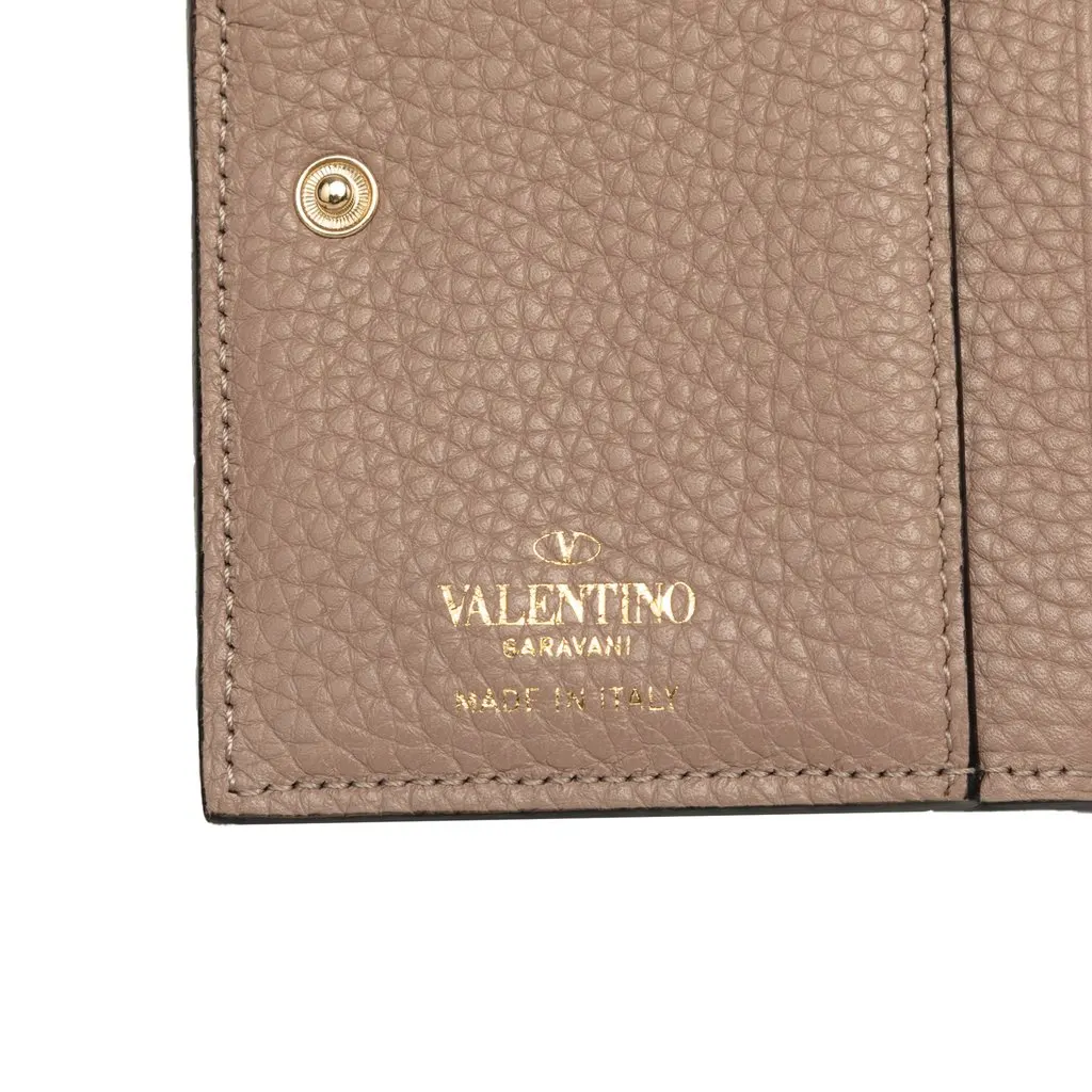 Valentino Grained Calfskin Rockstud Compact Wallet Brown Leather Good - Box View