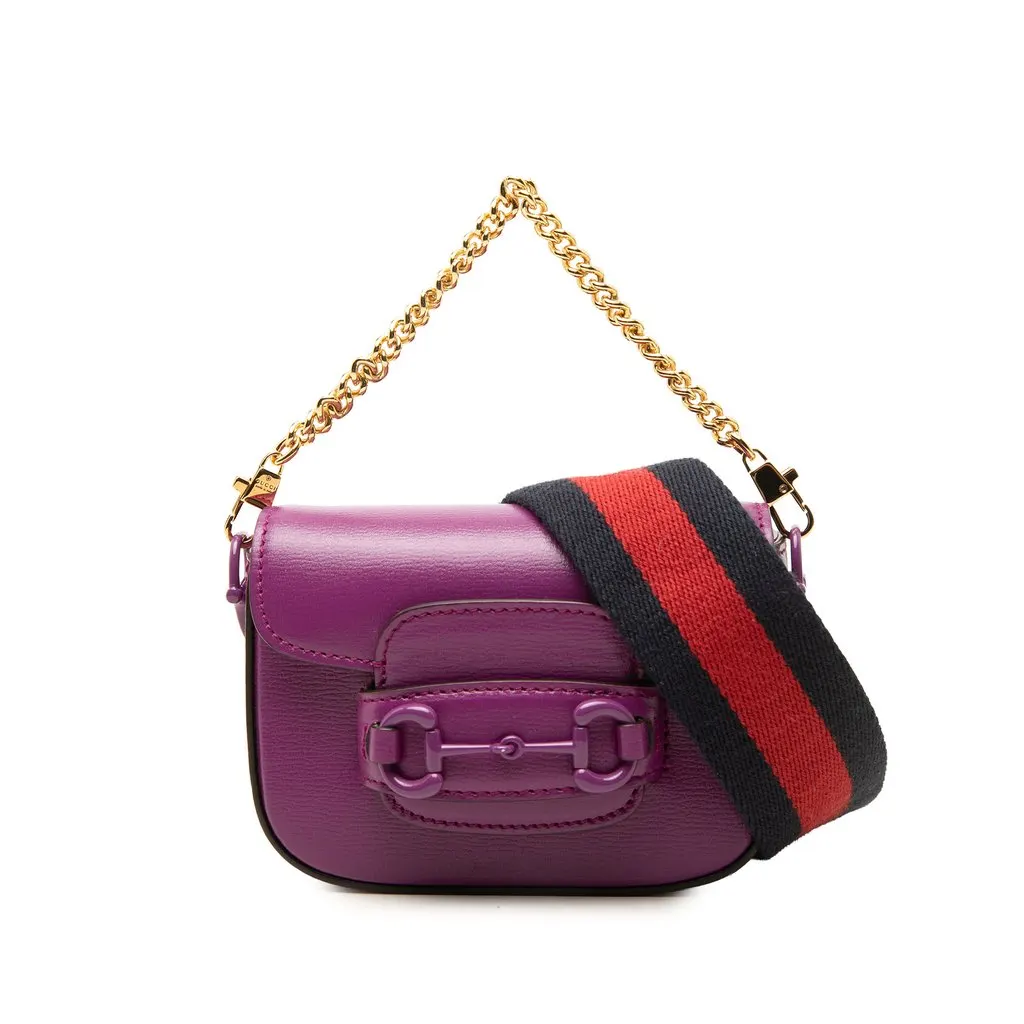 Gucci Mini Calfskin Horsebit 1955 Web Satchel Purple Leather Very good - Front View
