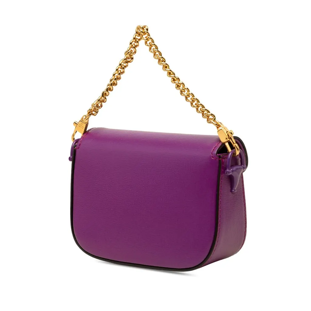 Gucci Mini Calfskin Horsebit 1955 Web Satchel Purple Leather Very good - Back View
