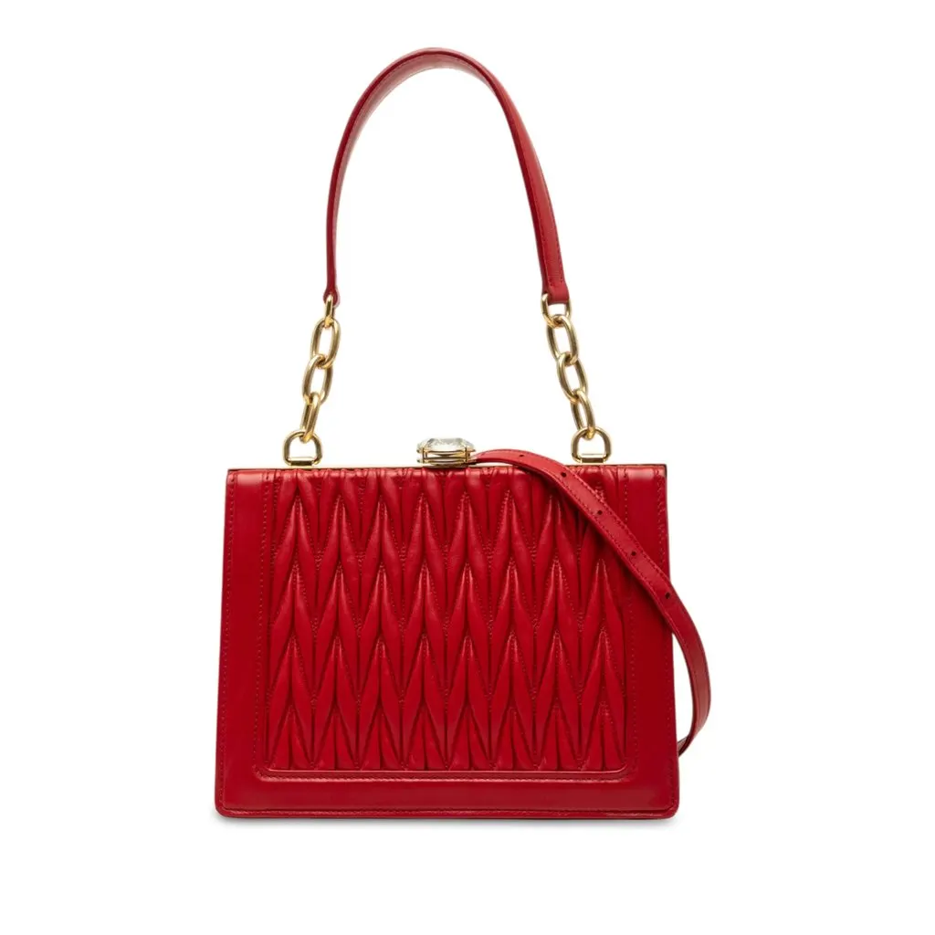 Miu Miu Matelasse Lambskin Kiss Lock Solitaire Satchel Red Leather Very good - Front View