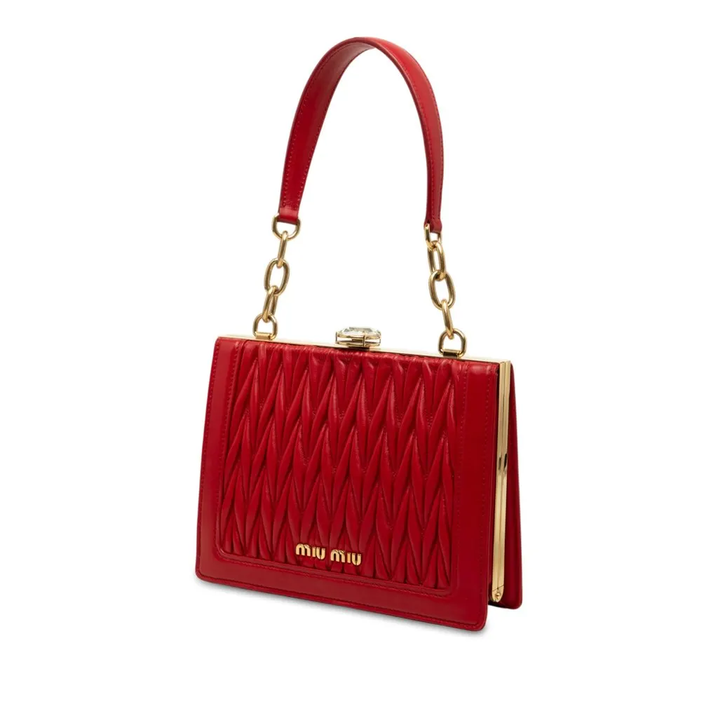 Miu Miu Matelasse Lambskin Kiss Lock Solitaire Satchel Red Leather Very good - Back View
