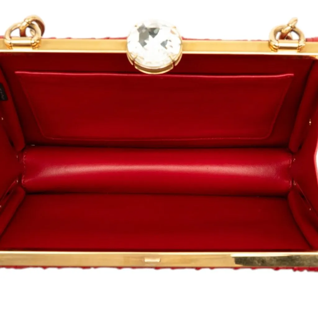 Miu Miu Matelasse Lambskin Kiss Lock Solitaire Satchel Red Leather Very good - Model View