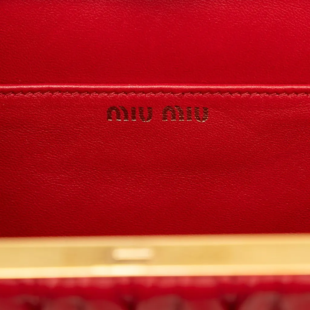 Miu Miu Matelasse Lambskin Kiss Lock Solitaire Satchel Red Leather Very good - Box View