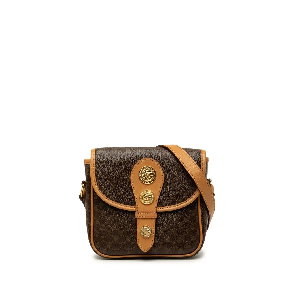 Celine Macadam Coated Canvas Crossbody Brown Canvas Good - Front View