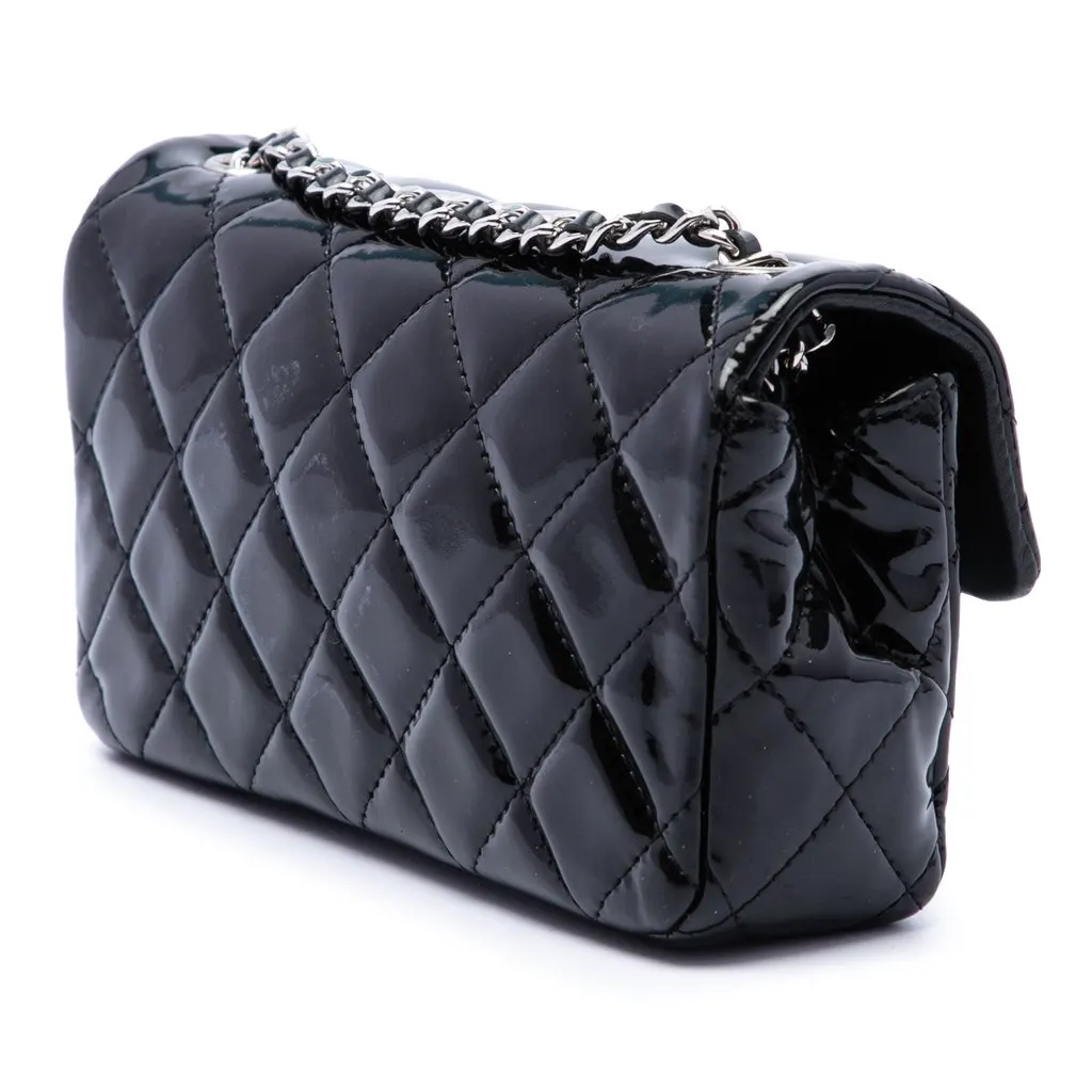 Chanel Extra Mini Rectangular Classic Patent Single Flap Black Leather Good - Back View
