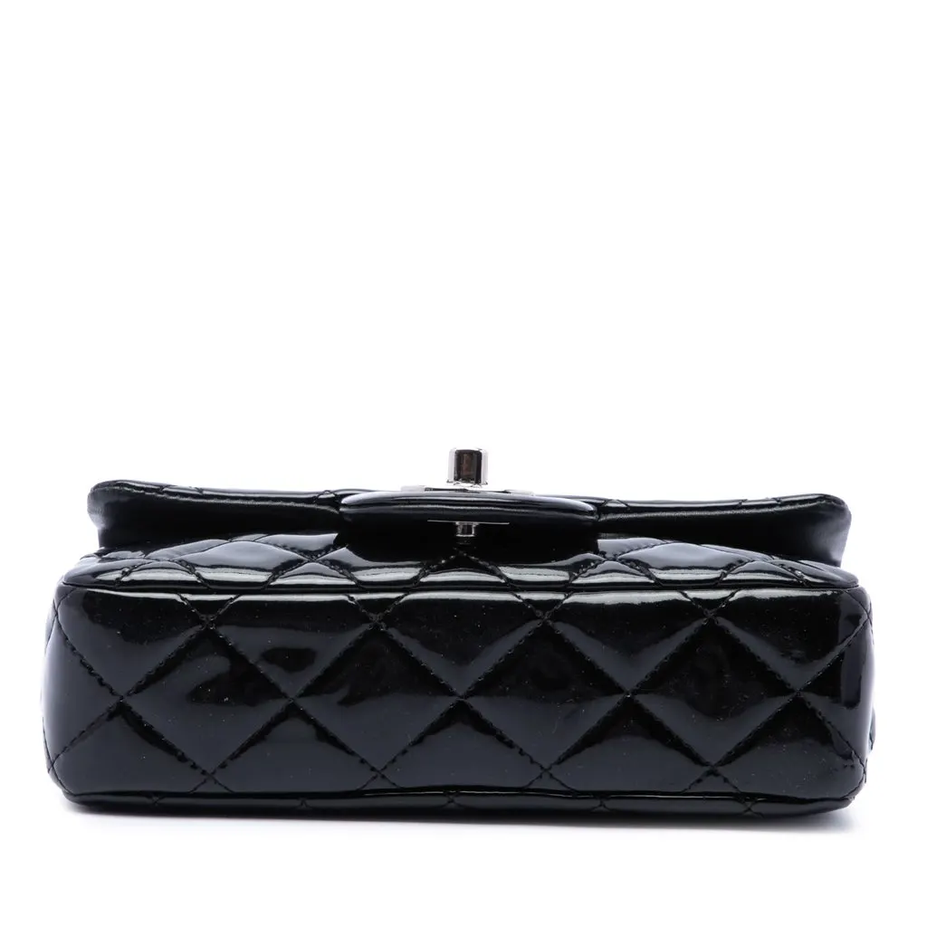 Chanel Extra Mini Rectangular Classic Patent Single Flap Black Leather Good - Inside View