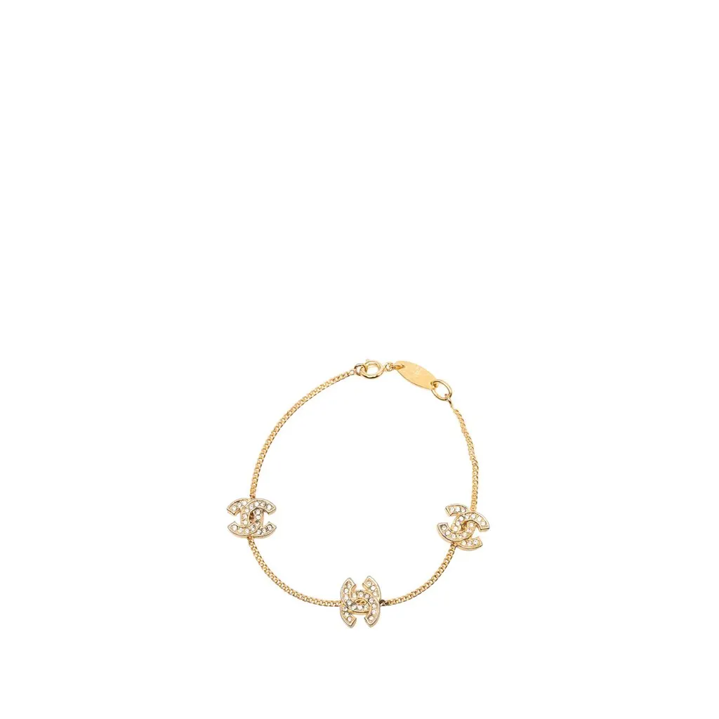 Chanel CC Gold Plated Strass Charm Bracelet Gold Metal Very good - Front View