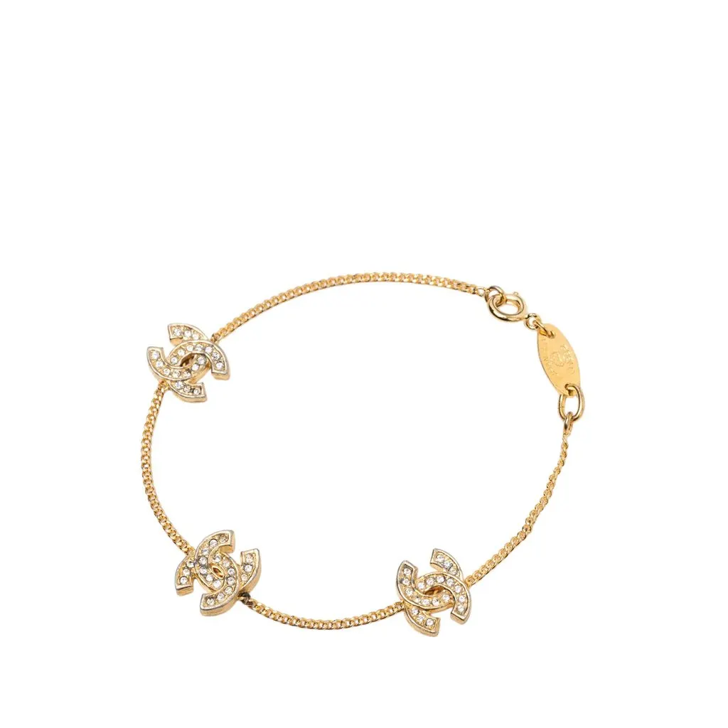Chanel CC Gold Plated Strass Charm Bracelet Gold Metal Very good - Back View