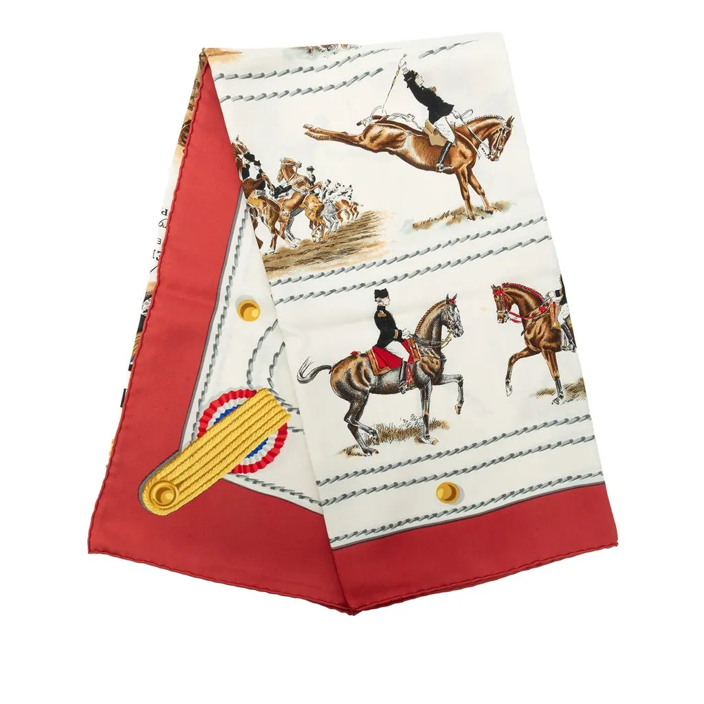 Hermès Cadre Noir Silk Scarf 90 White Silk Good - Front View