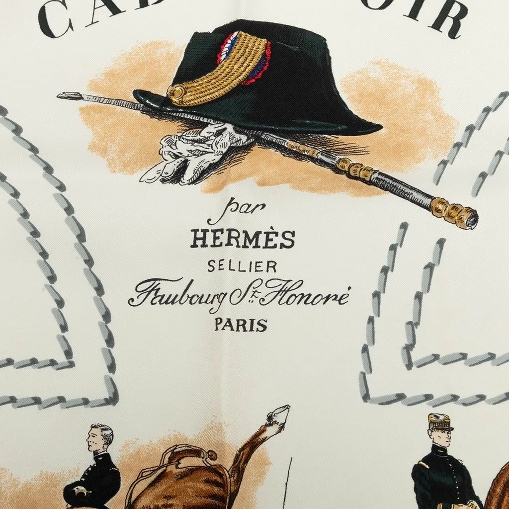 Hermès Cadre Noir Silk Scarf 90 White Silk Good - Model View