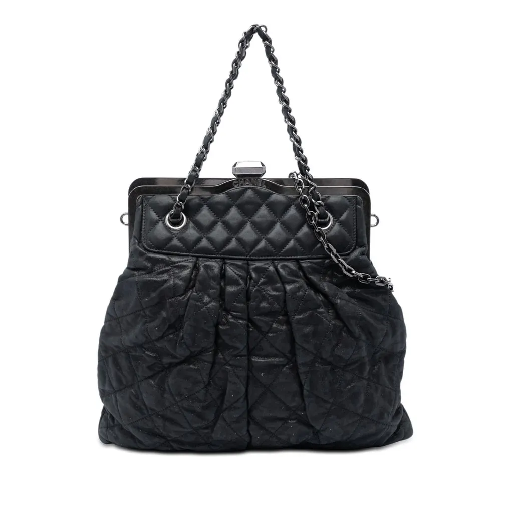Chanel Quilted Iridescent Calfskin Chic Quilt Frame Satchel Black Leather Very good - Front View