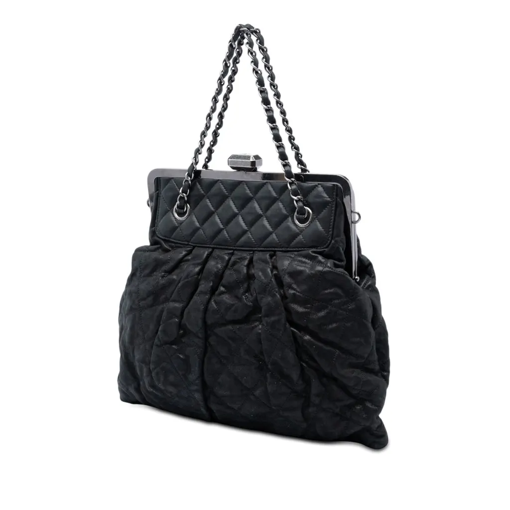 Chanel Quilted Iridescent Calfskin Chic Quilt Frame Satchel Black Leather Very good - Back View