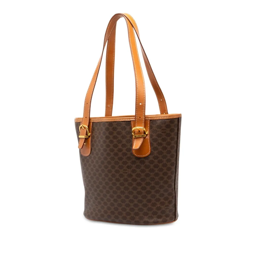 Celine Macadam Coated Canvas Tote Brown Canvas Good - Back View