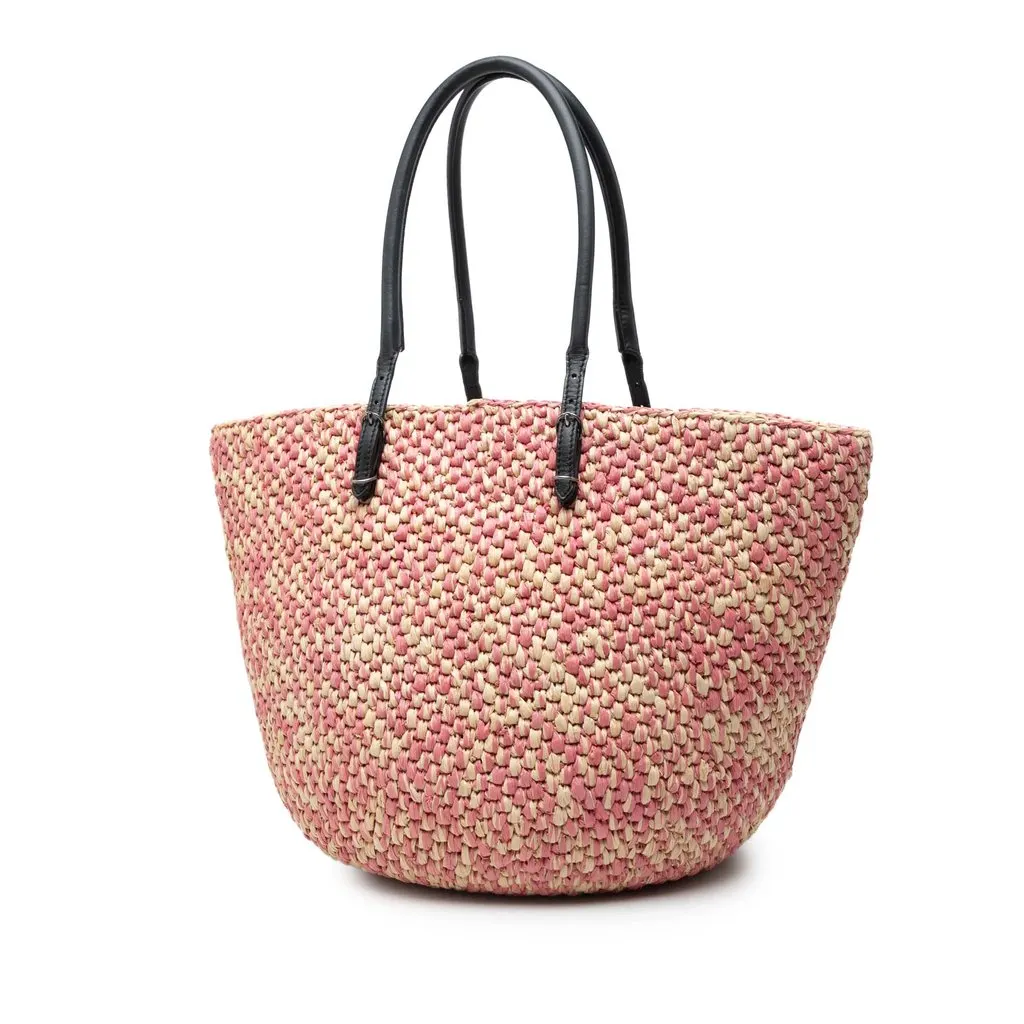 Balenciaga Raffia Motocross Classic Panier Basket Tote Pink Very good - Back View