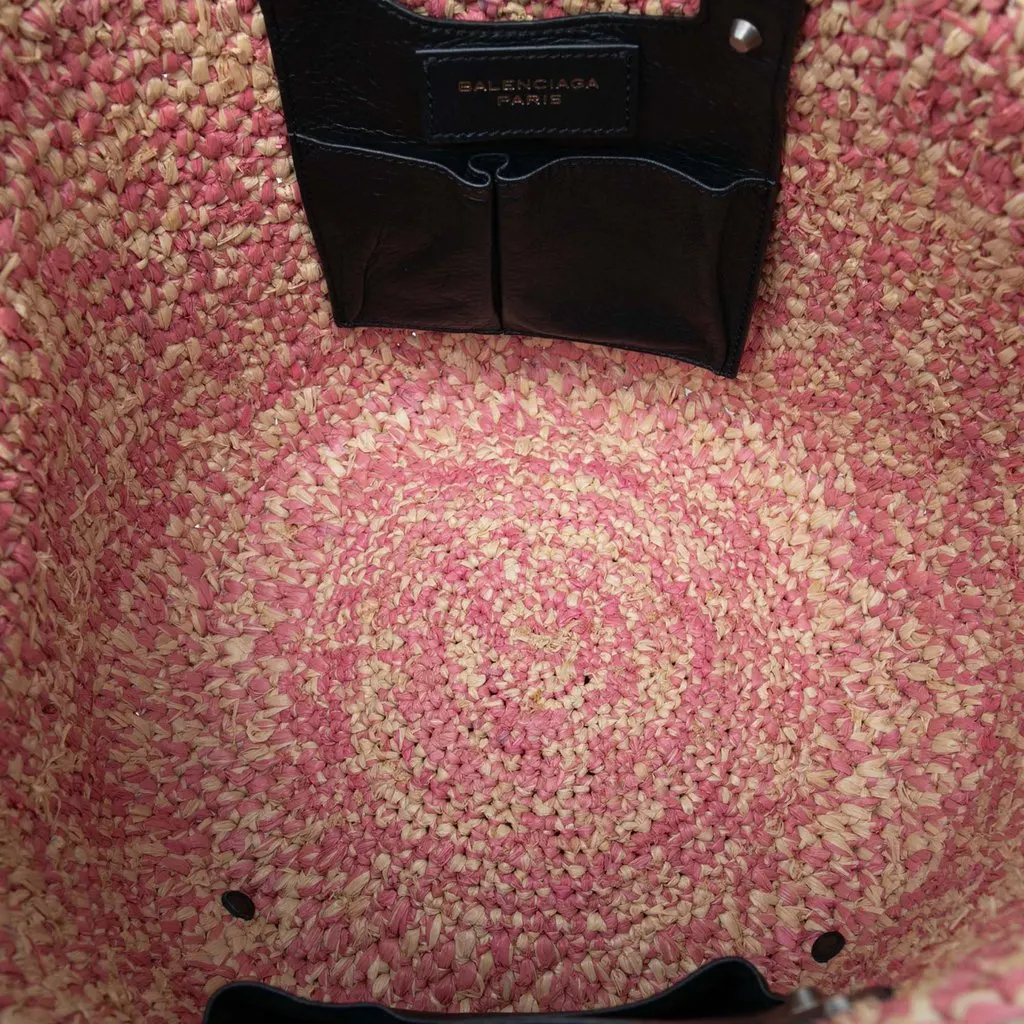 Balenciaga Raffia Motocross Classic Panier Basket Tote Pink Very good - Model View