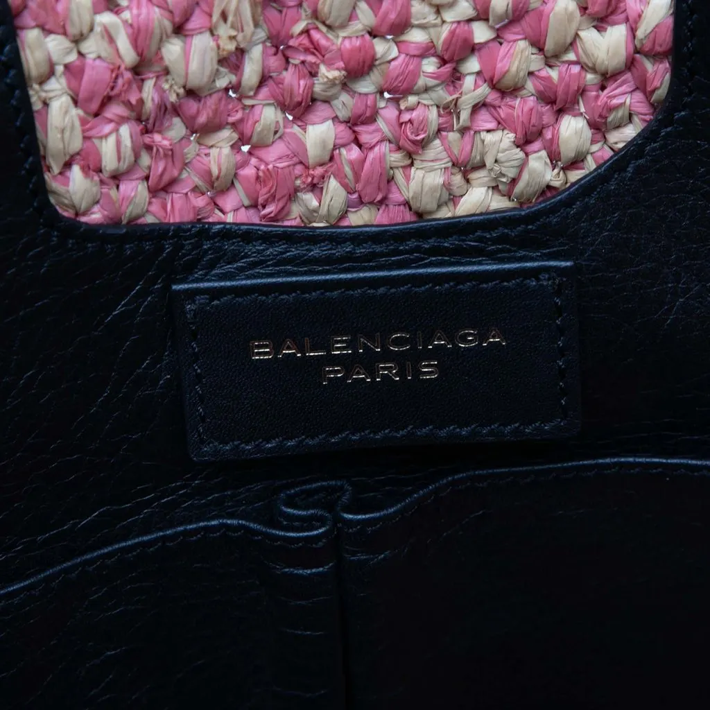 Balenciaga Raffia Motocross Classic Panier Basket Tote Pink Very good - Box View