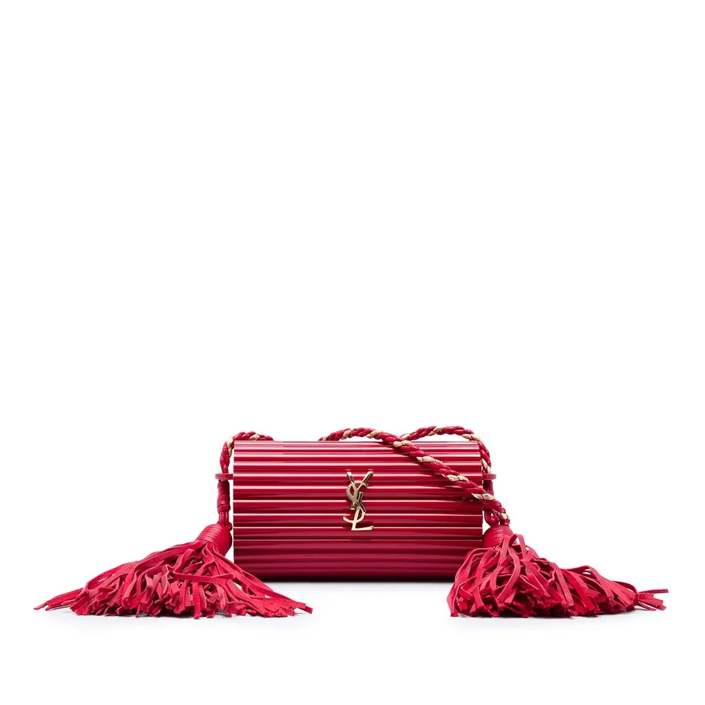 Saint Laurent Ribbed Acrylic and Lambskin Fringe Monogram Opium Box Bag Red Plastic Very good - Front View