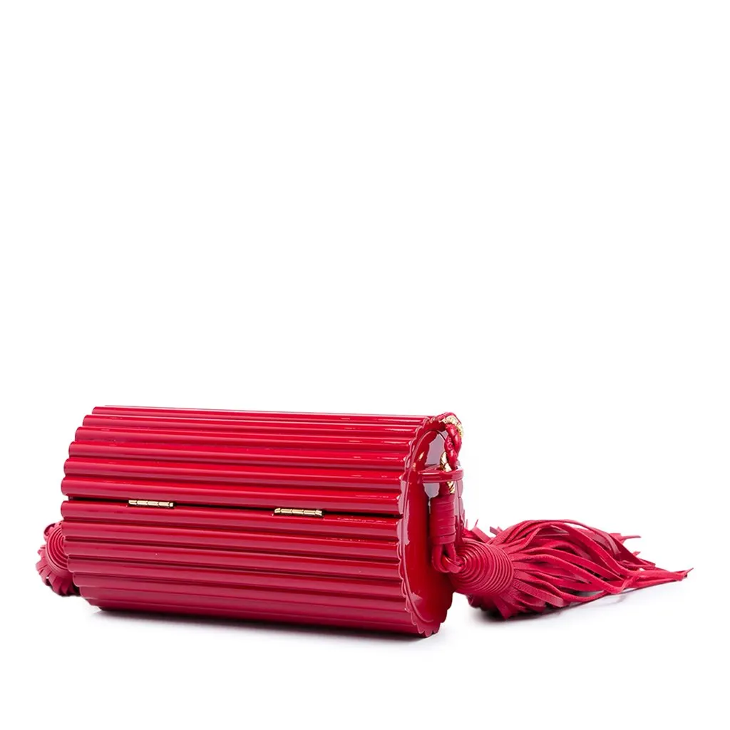 Saint Laurent Ribbed Acrylic and Lambskin Fringe Monogram Opium Box Bag Red Plastic Very good - Back View