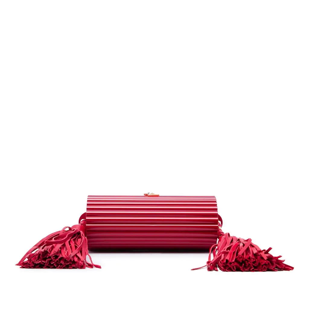 Saint Laurent Ribbed Acrylic and Lambskin Fringe Monogram Opium Box Bag Red Plastic Very good - Inside View
