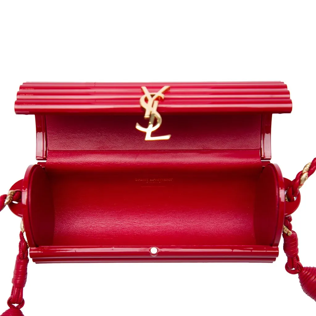 Saint Laurent Ribbed Acrylic and Lambskin Fringe Monogram Opium Box Bag Red Plastic Very good - Model View