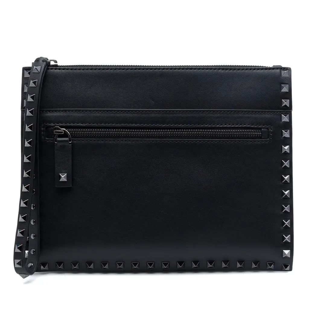 Valentino Leather Rockstud Untitled Wristlet Clutch Black Leather Very good - Front View
