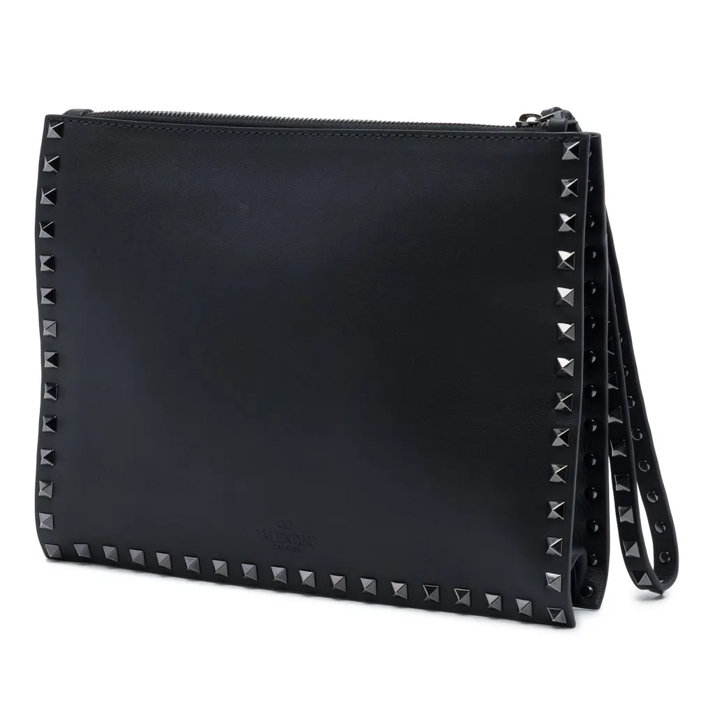 Valentino Leather Rockstud Untitled Wristlet Clutch Black Leather Very good - Back View